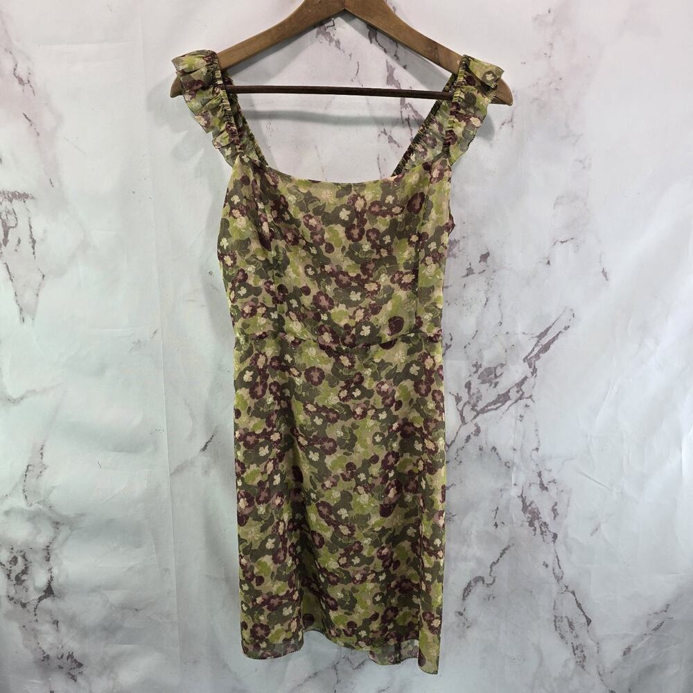 Wilfred Free Dress Womens Small 6 Green Floral Mini Tank Fete Ruffle Aritzia
